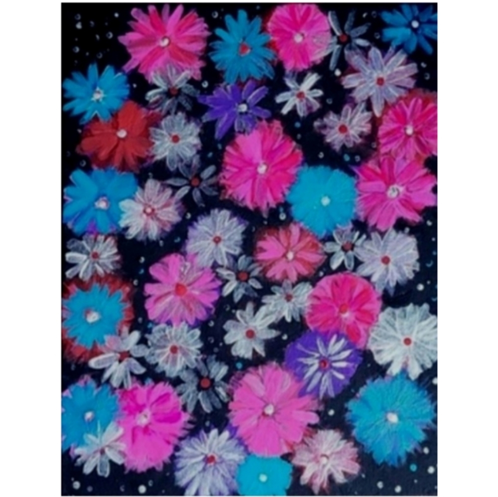 Hand Crafted Floral Canvas in Pink, Blue, and Purple 11x14 Inches - Picture 2 of 4
